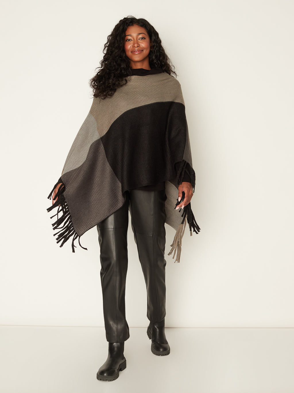Poncho Châle Femme Rayé SHAOR WRAPS - 59x51 Pouces Ouvert Devant, Chaud Et Tendance Hiver