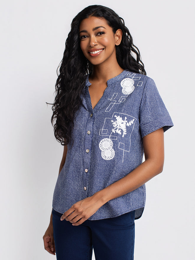 miniL'Appartement C/N Gahter Blouse Short-sleeve loose blouse with buttons – Le Grenier
