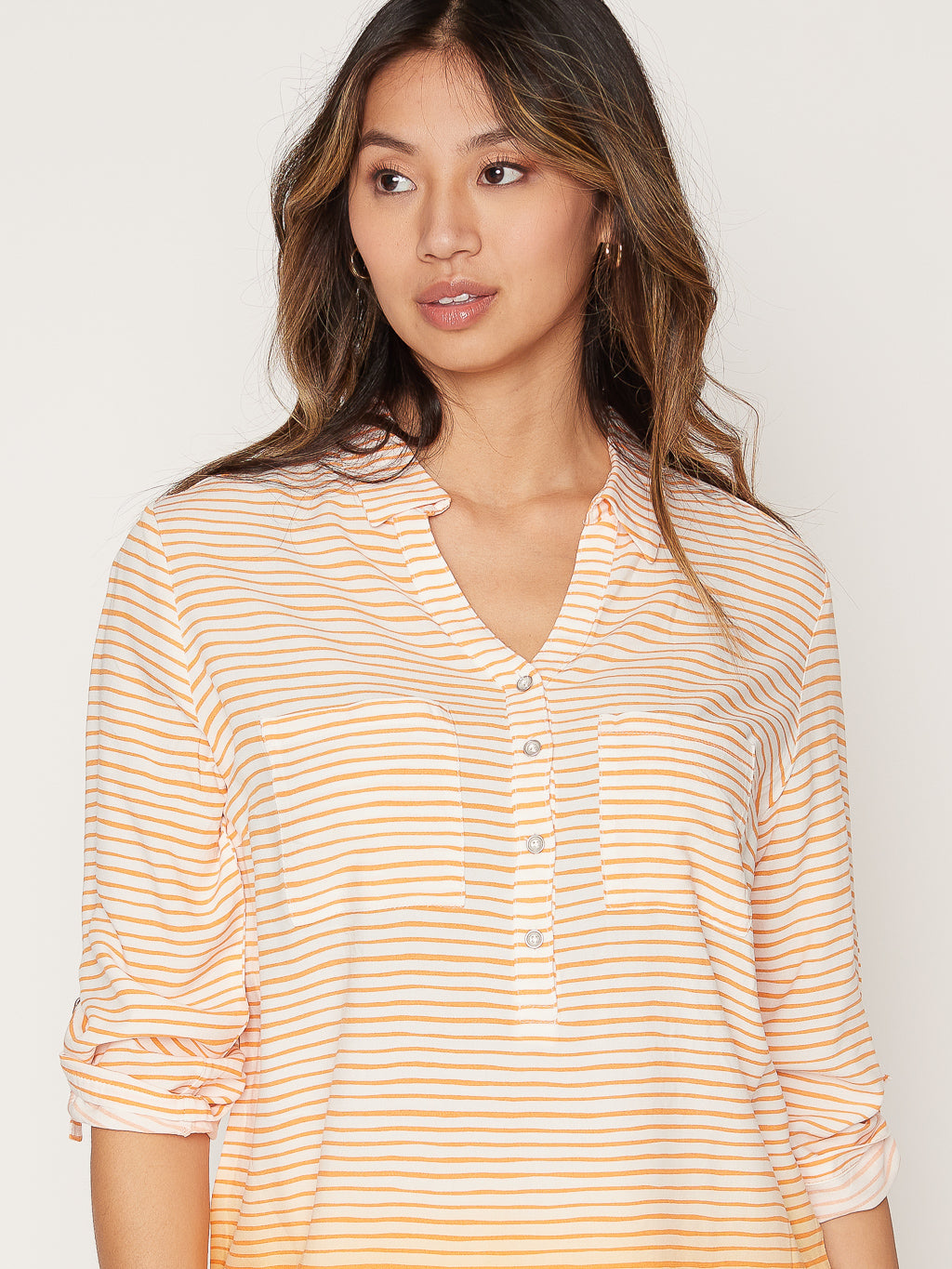 3/4-sleeve tunic length blouse